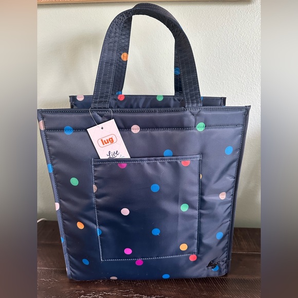 🟣🟡🔵 NWT Lug Runner 1 piece Tote in Multi Dot Navy 🟣🟡🔵 - Picture 2 of 9